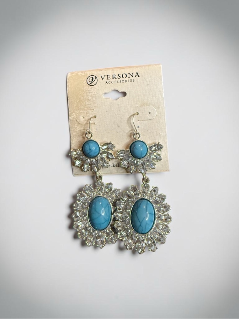 #366–❤️$5/$25❤️Versona Blue Turquoise Crystal Drop Earrings